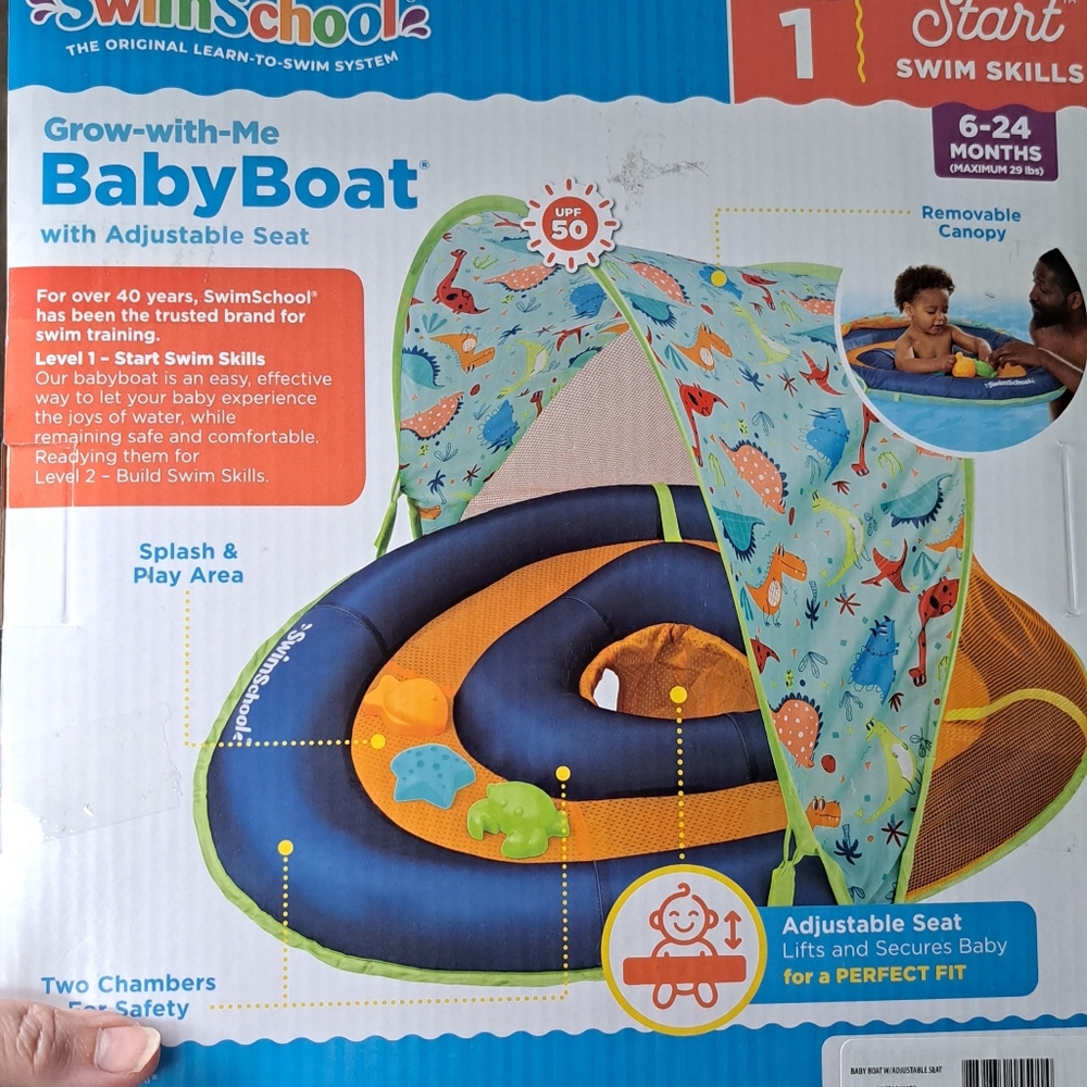 Grow With Me BABY BOAT Floatie W/Umbrella Adjustable Level 1 --- 6-24 Months